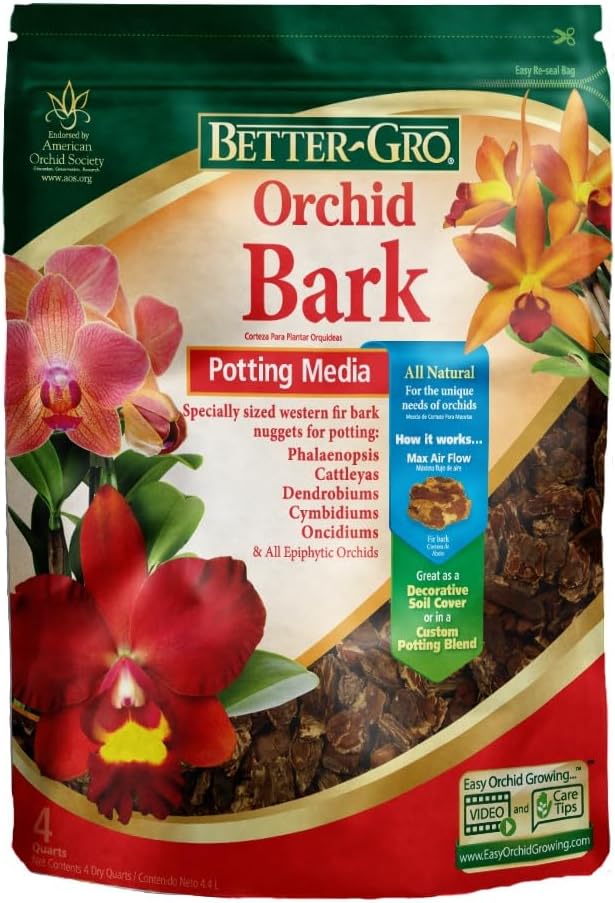 Better-Gro Orchid Bark - 鉢植え、植え替え、根の発達、保水用のプレミアムグレードの蘭鉢植え用培地、胡蝶蘭、着生蘭、熱帯植物​​に最適 - 4 クォート