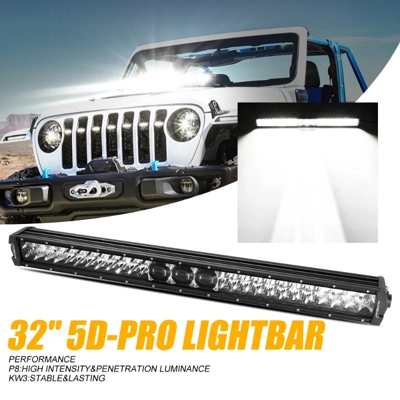 32 インチ 192W 22000LM 2 列 LED ライトバー、ハーネスキット付きスポット LED ライトバー 5D-PRO シリーズ