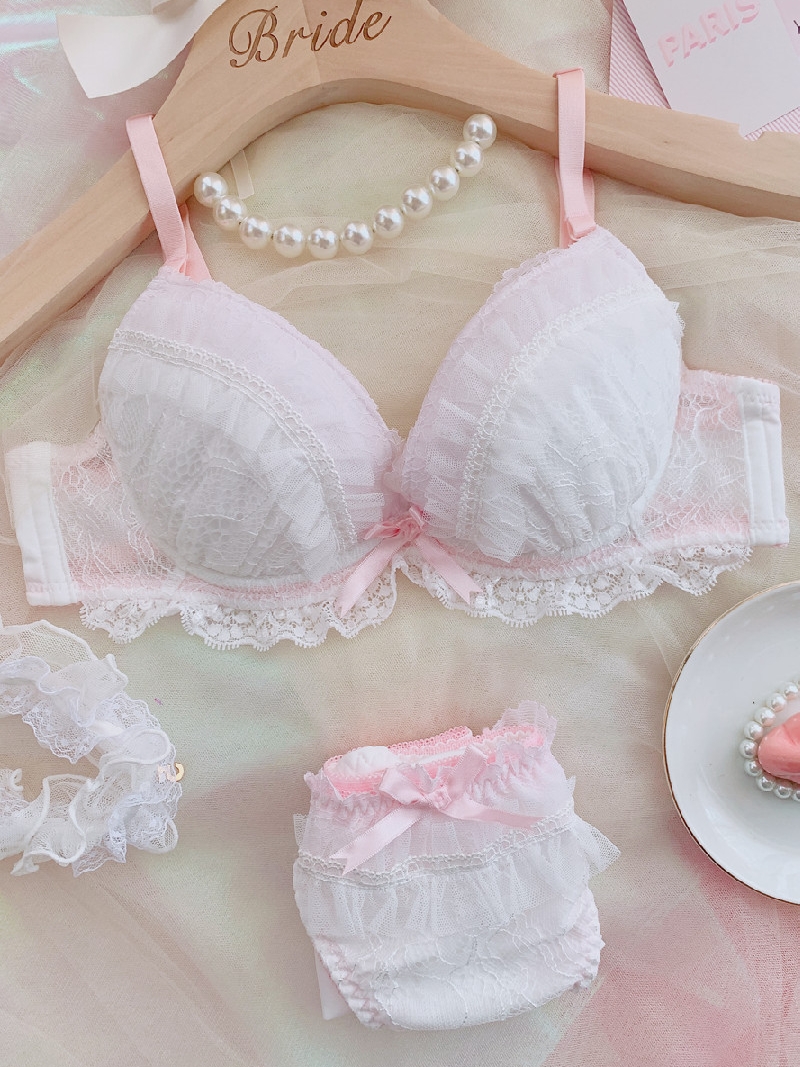 女の子のレースのブラジャー Pnanty セット薄いカップビッグランジェリー鋼リングディープ V 快適な甘い下着かわいい純粋な Bralette ブリーフ
