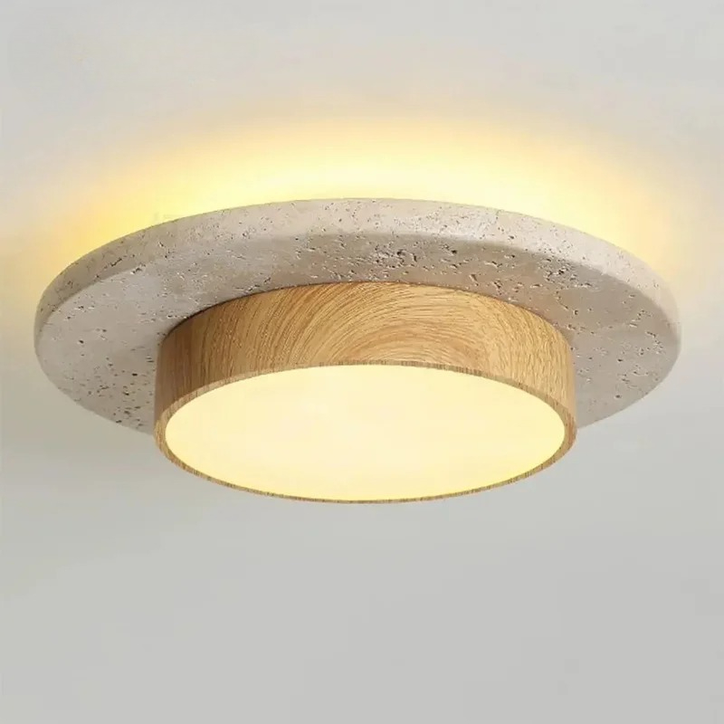 ストーンシーリングランプラウンドシーリングライト D22cm LED28w 侘び寂びレトロウォールナット/木材バルコニー廊下リビングルーム屋内ライト