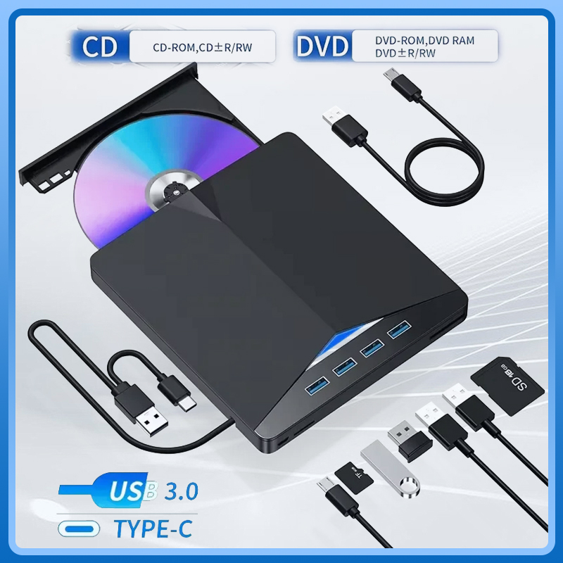 7-in-1 USB 3.0 タイプ C 外部 DVD バーナー CD RW 光学ドライブ TF SD DVD レコーダー リーダー プレーヤー トレイ タイプ ラップトップ PC デスクトップ用