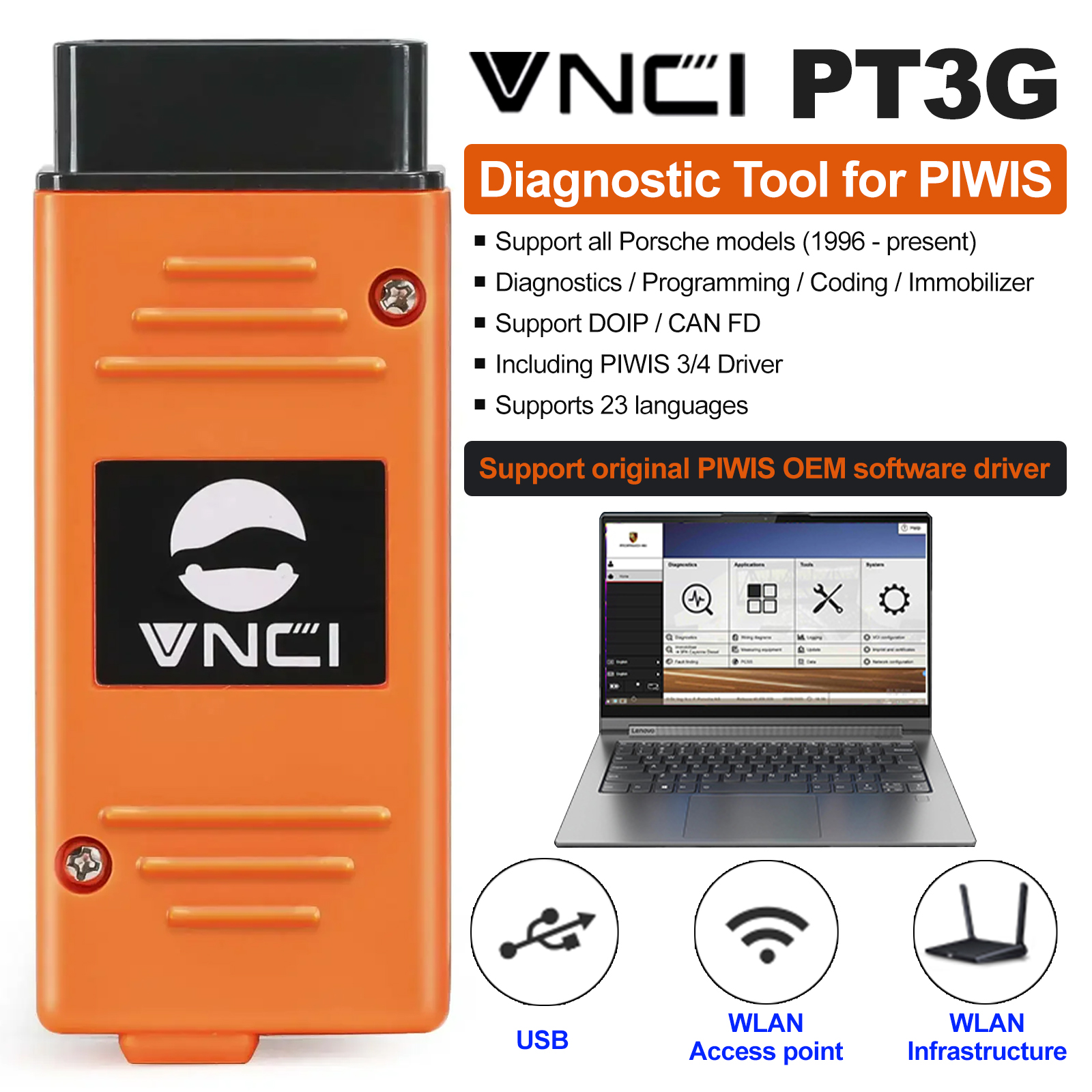 VNCI PT3G ポルシェ PIWIS オリジナル PIWIS ソフトウェアと互換性 OBD2 診断インターフェイスポルシェサポート Doip CAN FD