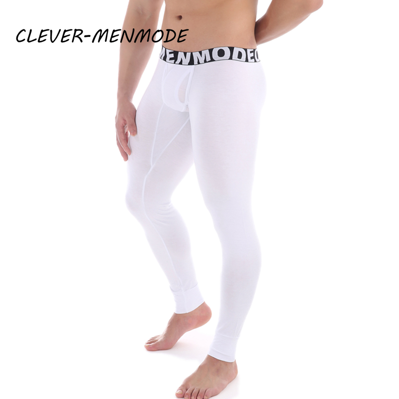 CLEVER-MENMODE メンズセクシーな透明ロングパジャマパンツモーダルサイドオープン秋パンツローライズホームパンツタイトなズボンレギンス