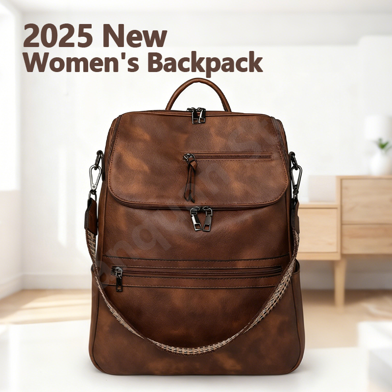 新 2025 女性大型レザーラップトップバックパック 15.6 インチ防水カジュアルファッションビジネスレトロ旅行ショルダーバッグ大学用
