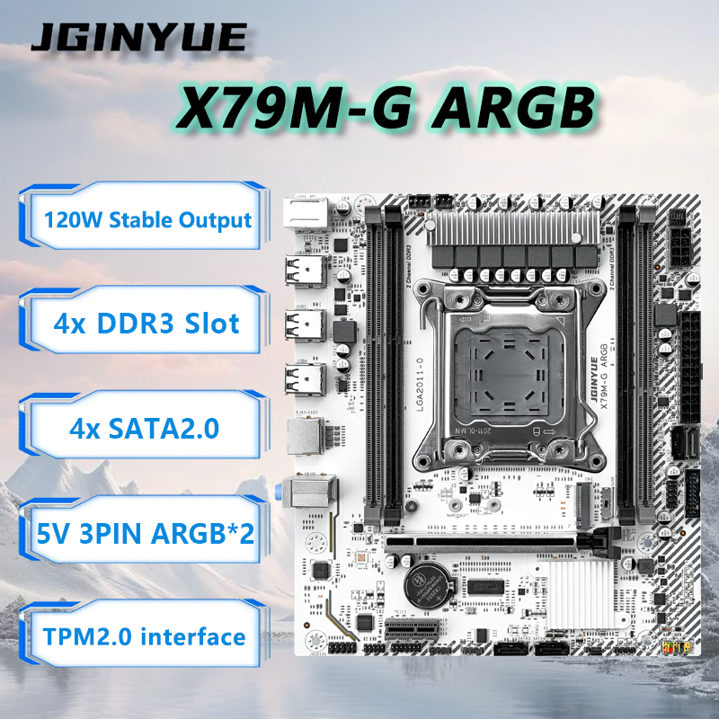 JGINYUE X79M-G ARGB マザーボード E5 26XX V2 シリーズ CPU LGA2011 M-ATX DDR3 RAM TPM インターフェイスホームオフィスプレイゲーム用