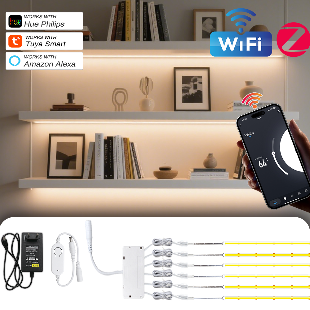 WiFi Zigbee アンダーキャビネット COB Led ストリップ調光可能な本棚ワードローブクローゼットリボンライトキットコレクションディスプレイバックライト LED テープ
