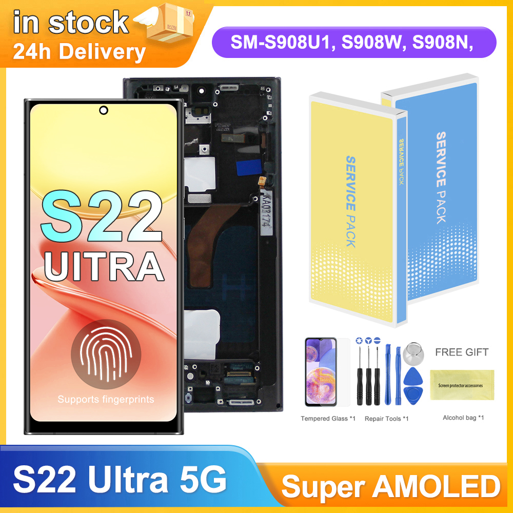 高品質 AMOLED スクリーンサムスンギャラクシー S22 ウルトラ 5 グラム S908B S908B/DS 液晶ディスプレイデジタルタッチスクリーンとフレーム部品