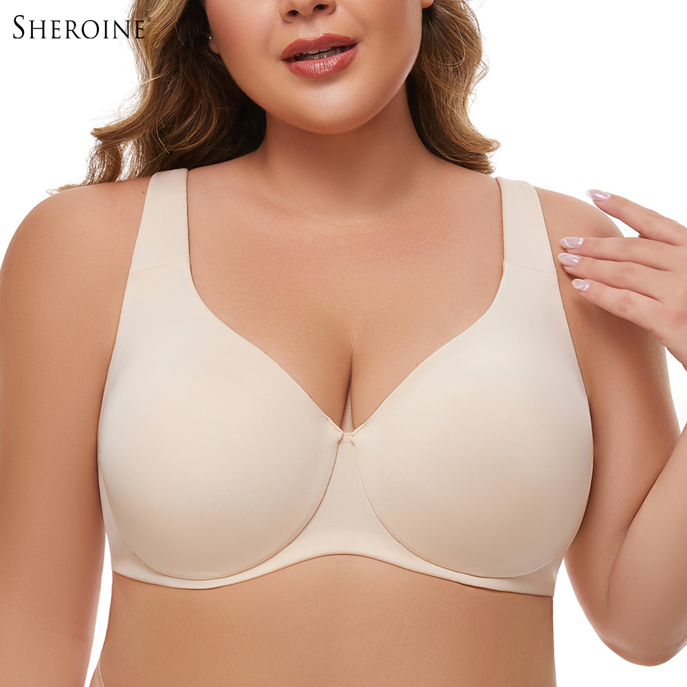 Sheroine プラスサイズ アンダーワイヤー ブラ ミニマイザー、フルカバー シームレス 裏地なしブラジャー 女性用 パッドなし 毎日サポート 快適