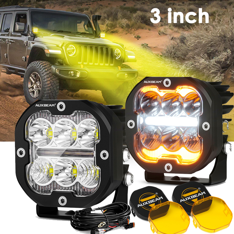 AUXBEAM 3 インチ LED ワークライトポッドホワイトドライビングライト DRL アンバーターンシグナルランプ LED ドライビングポッドライト付き