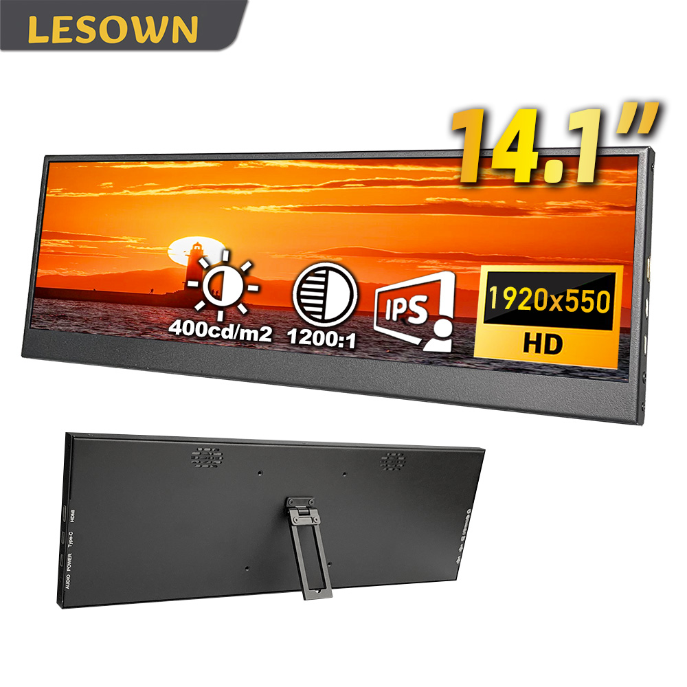 LESOWN 14.1 インチバーディスプレイポータブルモニター 1920x550 USB-C HDMI 水平ストレッチスクリーン外部モニター Mac/PC/電話用