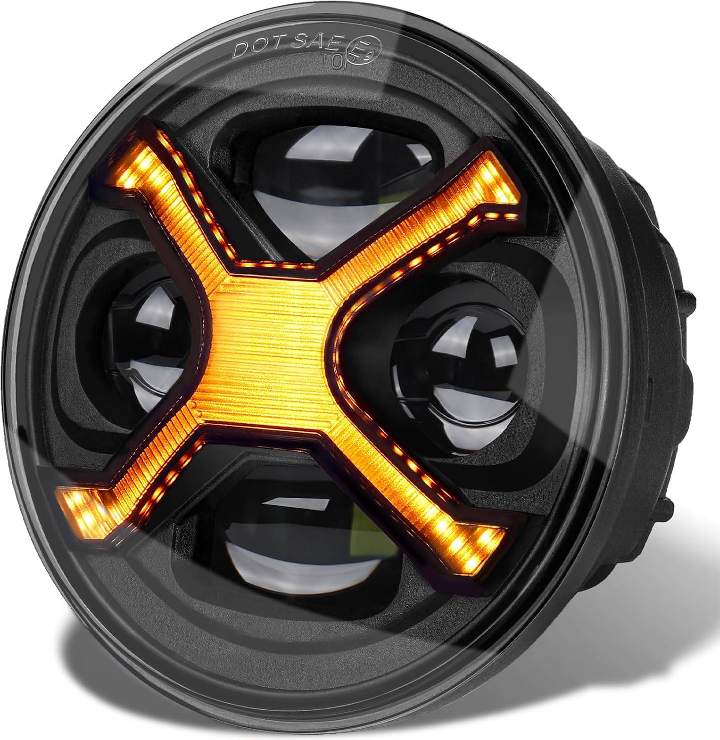 5-3/4 5.75 インチ LED オートバイヘッドライトホワイトハイ/ロービームアンバー X DRL ラウンドヘッドライト