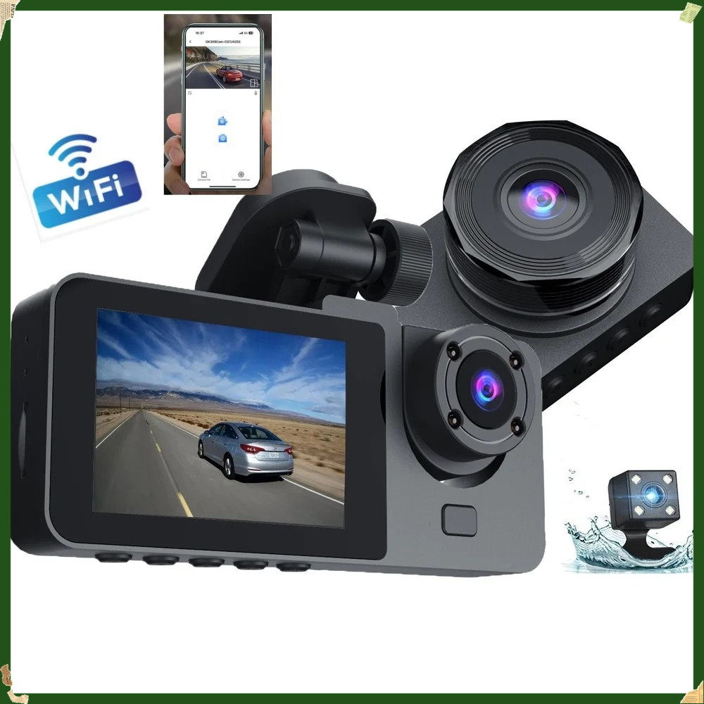 WIFI 車ダッシュカム車用 3 チャンネルフロントリアカメラ 1080P ビデオレコーダーダッシュカムブラックボックス車 DVR リアビューカメラ録画