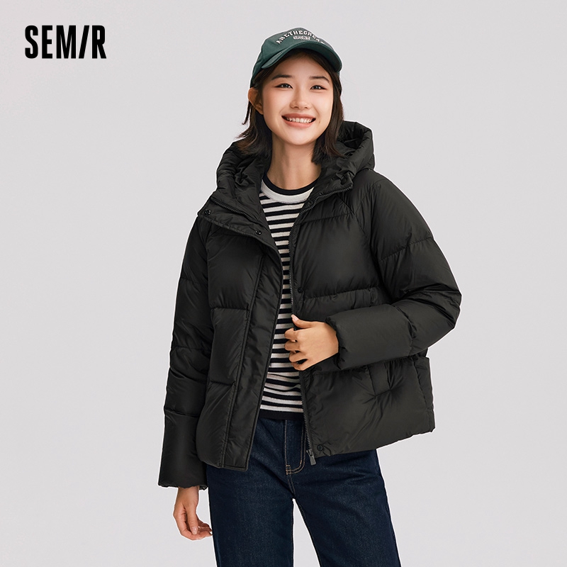 Semir ダウンジャケット女性ソリッドカラールース多用途 2025 冬の新防水防油防汚フード付きコートダウンジャケット