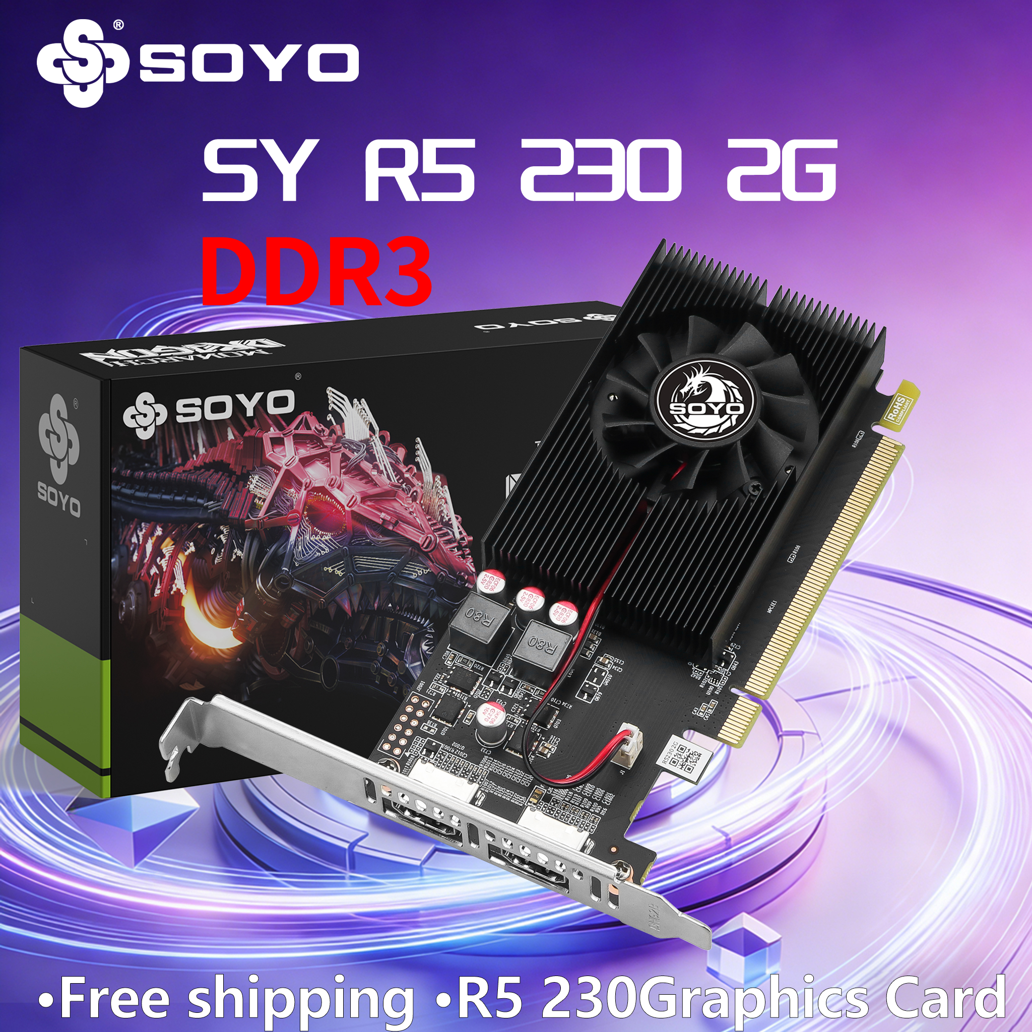 SOYO AMD R5 230 2GB GDDR3 グラフィックカード ビデオカード HDMIx2 64ビット コンピューター PC ゲーム ロープロファイル カード デスクトップ用 40NM ATI AIB