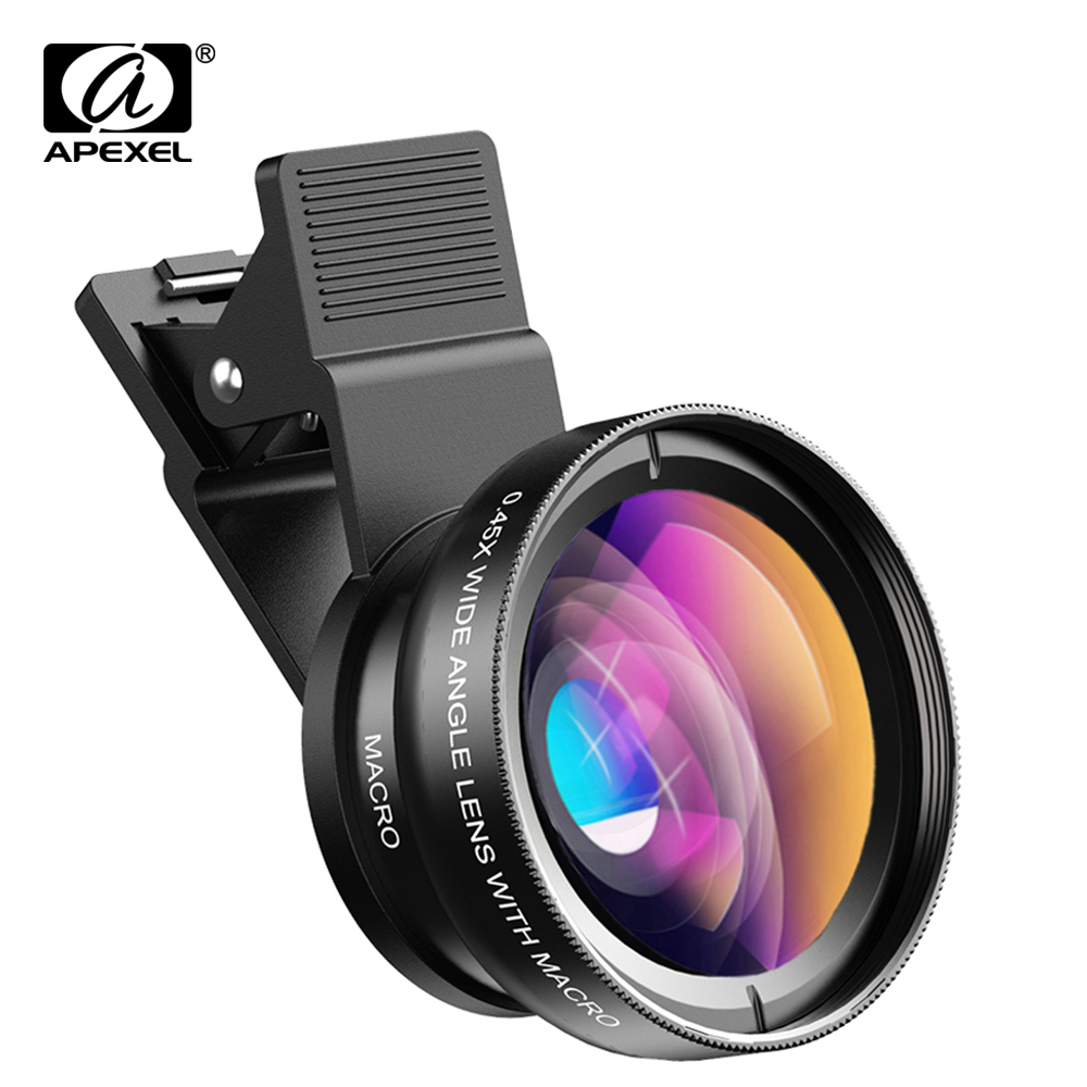 APEXEL プロフェッショナル電話カメラレンズ 12.5x マクロカメラ写真 HD 0.45x 超広角レンズサムスン iPhone すべてのスマートフォン