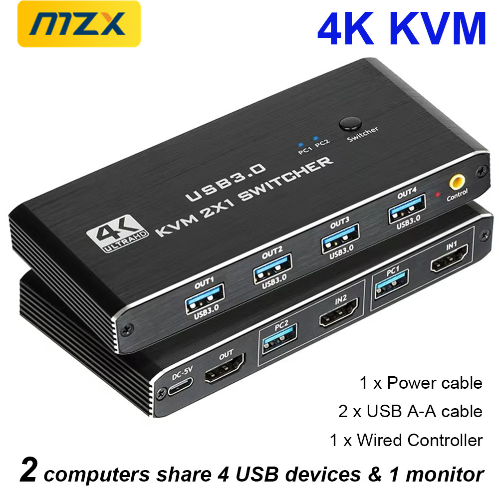 MZX KVM スイッチ スイッチャー 4K 60Hz HD4K 2.0 スプリッター USB 3.0 ハブ ドッキング ステーション ドック 2 コンピューター PC 共有キーボード マウス プリンター
