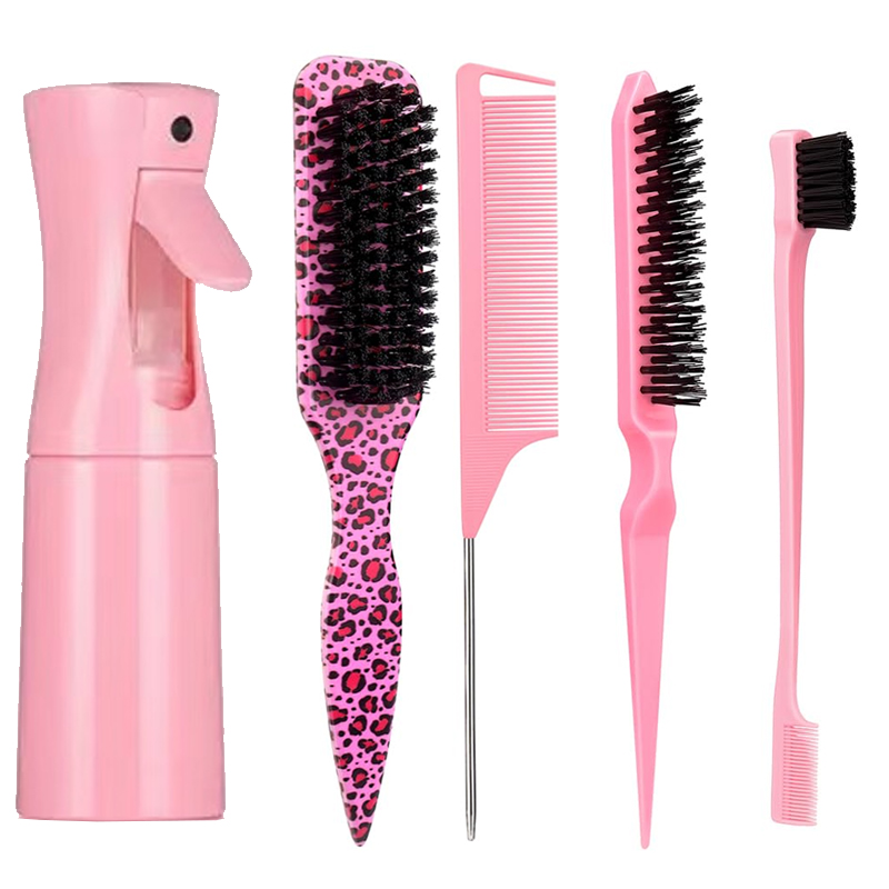 レオパードヘアスタイリングコーム5本セット スプレーボトル付き ユニセックス