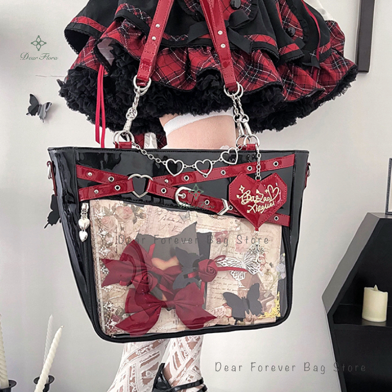Y2k 美的脇の下 Ita バッグストリートガール透明ショルダーバッグハートシェイプシックなチェーンハンドバッグ DIY ディスプレイクロスボディバッグ