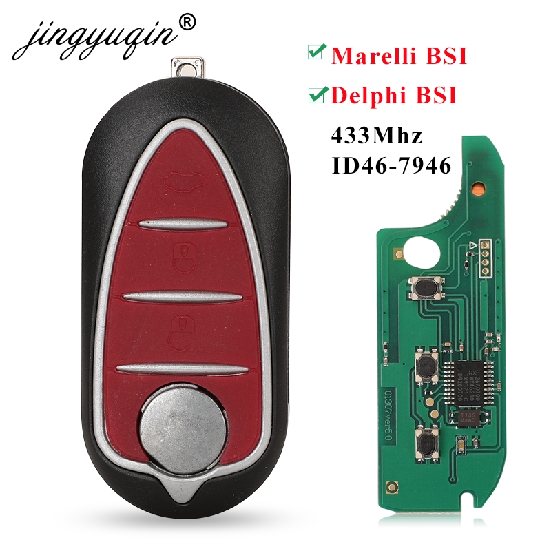 Jingyuqin リモートフリップ 3 ボタン車のキーフォブアルファロメオ水戸 2008-2015 ジュリエッタ 2010-2016 433Mhz ASk ID46-7946 自動キー