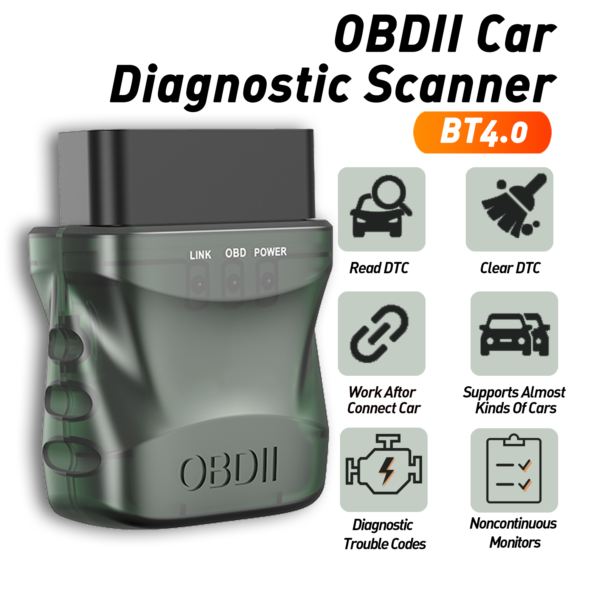Bluetooth OBD2 スキャナー診断ツール、カーコードリーダー OBDII/EOBD スキャナー (リセット付き)、BT4.0 診断スキャンツール