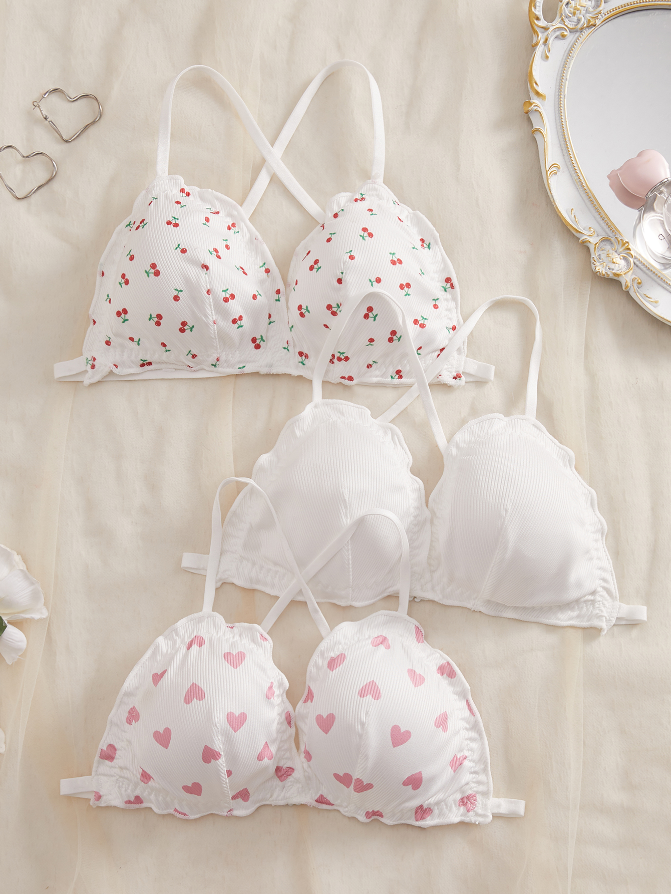 3 個かわいい女性の下着セット十字バック Bralette 快適なパッドなしセクシーなランジェリーセット