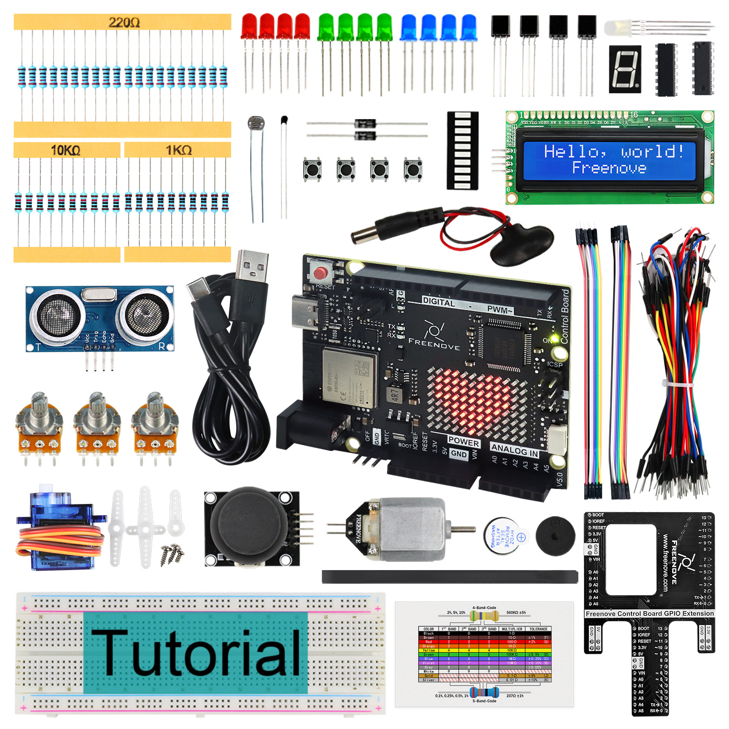 Freenove Super Starter Kit for Arduino UNO R4 V5 WiFi Mini、Arm Cortex-M4、305 ページの詳細なチュートリアル、172 項目、60 プロジェクト