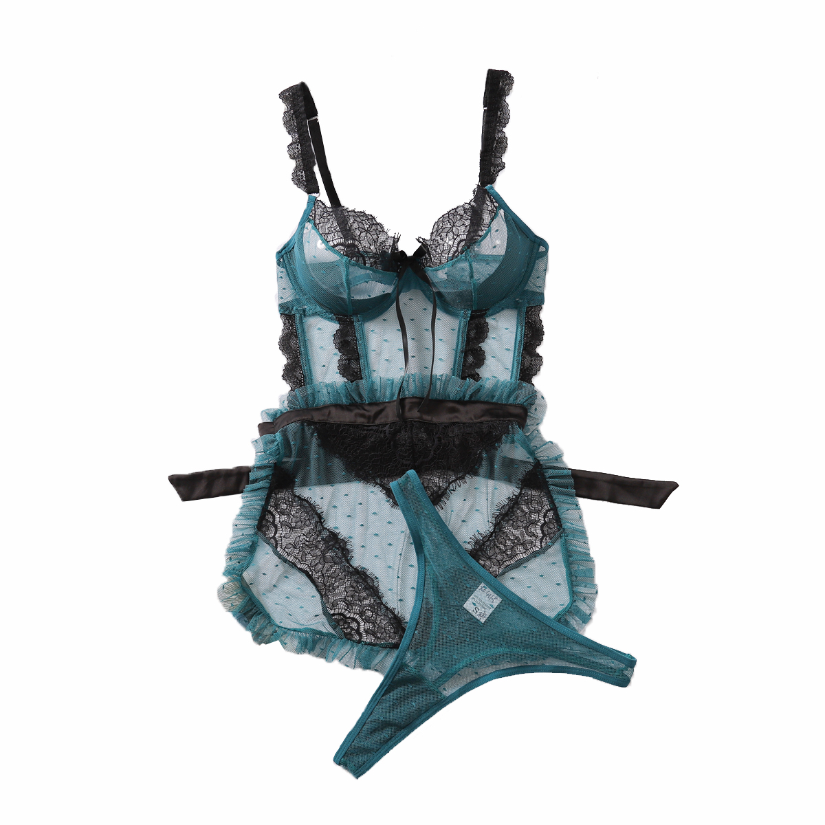 2026 new sexy contrasting mesh see through underwear with hollowed out and non removable seductive jumpsuit