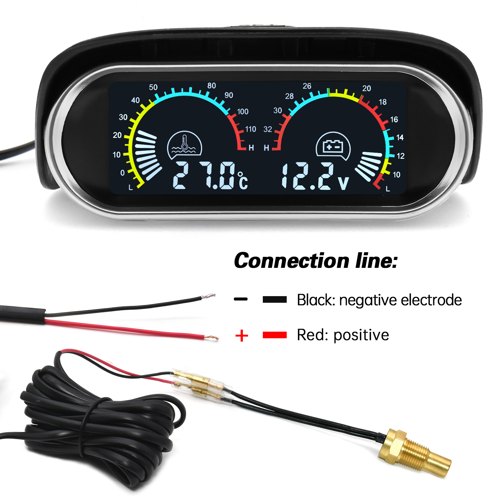 2 で 1 12 v/24 v 液晶車デジタル水平ゲージ水温計メーター電圧計電圧計温度センサー NPT1/8