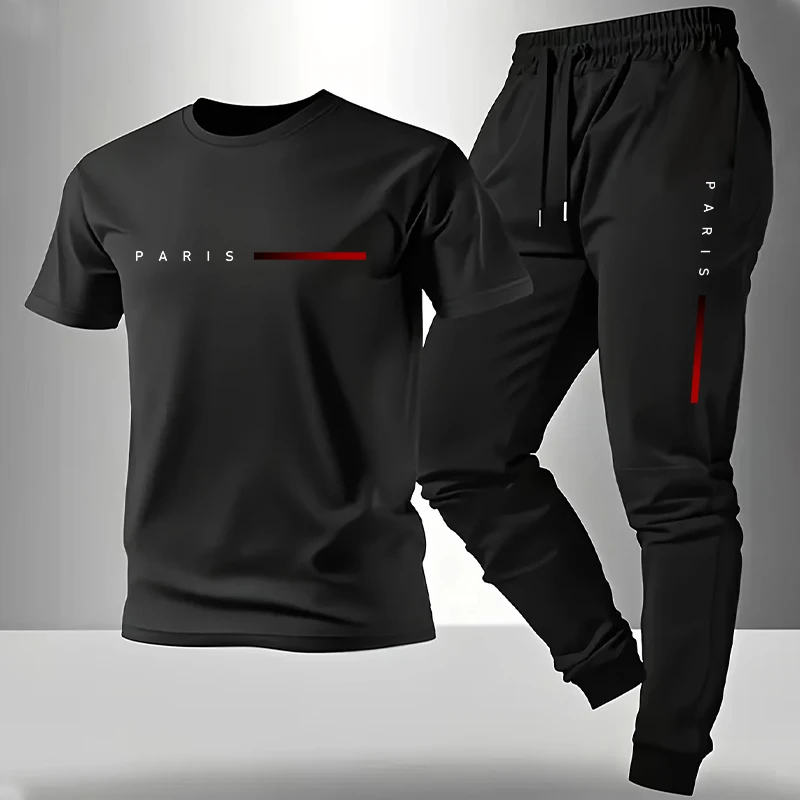 2026 新着メンズトラックスーツ Tシャツとスウェットパンツ春夏デイリーカジュアルスポーツ半袖衣装男性ファッションセット