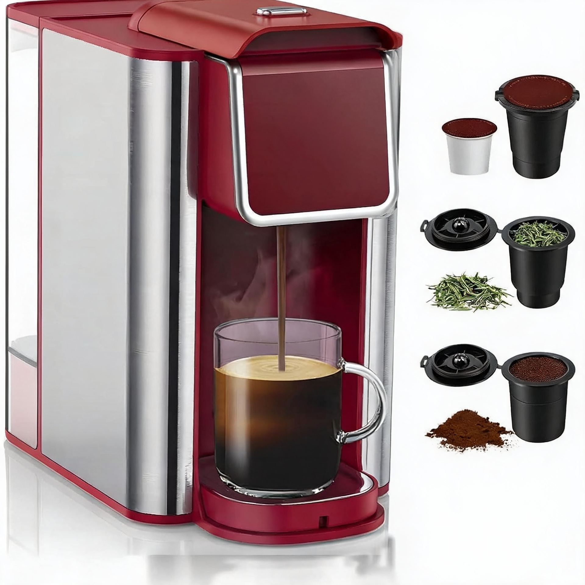 3-in-1 シングルサーブコーヒーメーカー、コーヒーポッド用のクイックブリュー、挽いたコーヒー、