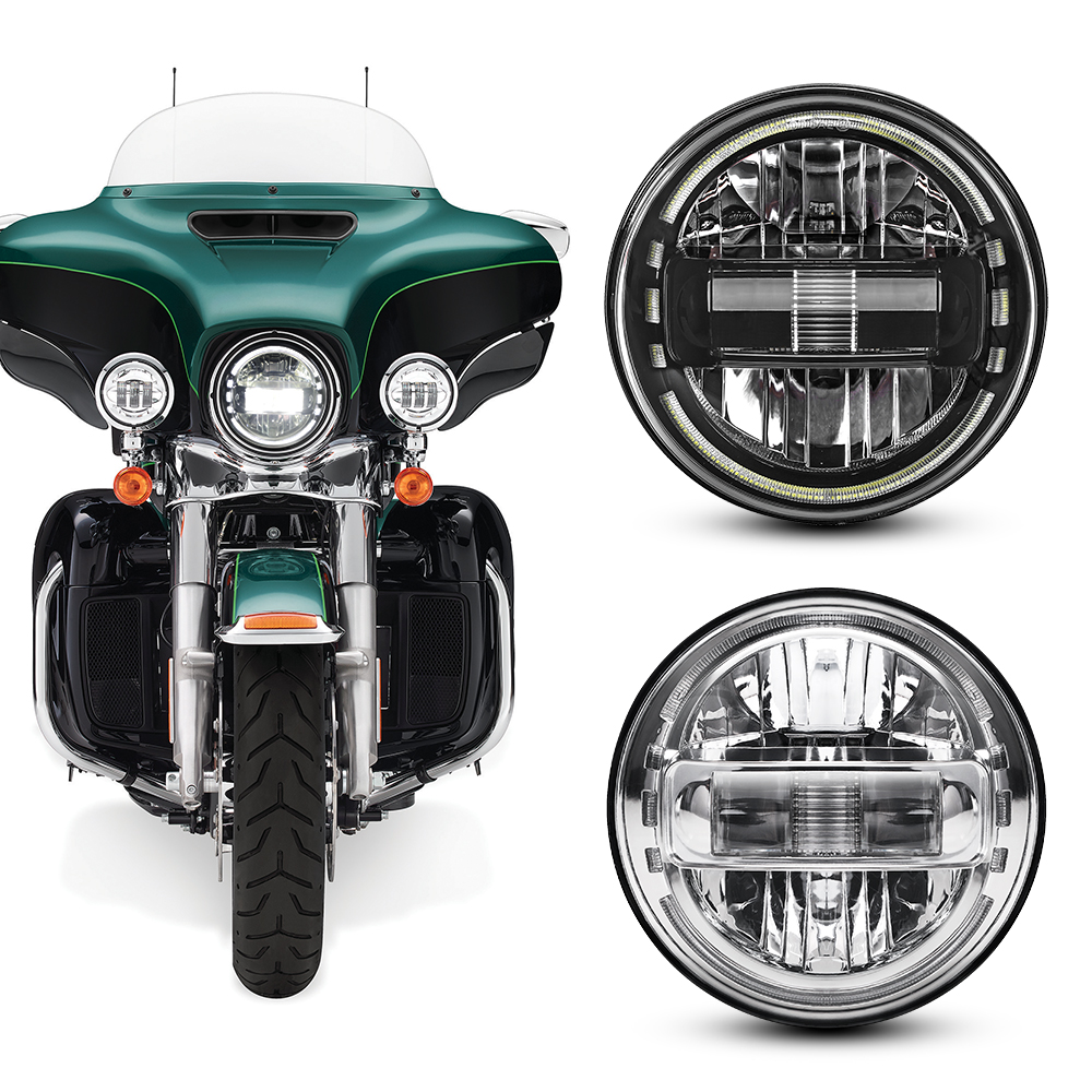 オートバイのヘッドライト 7 インチ投影ヘッドライトオートバイ用 LED ライトハーレーダビッドソンツーリングロッド FatBoy 用アクセサリー