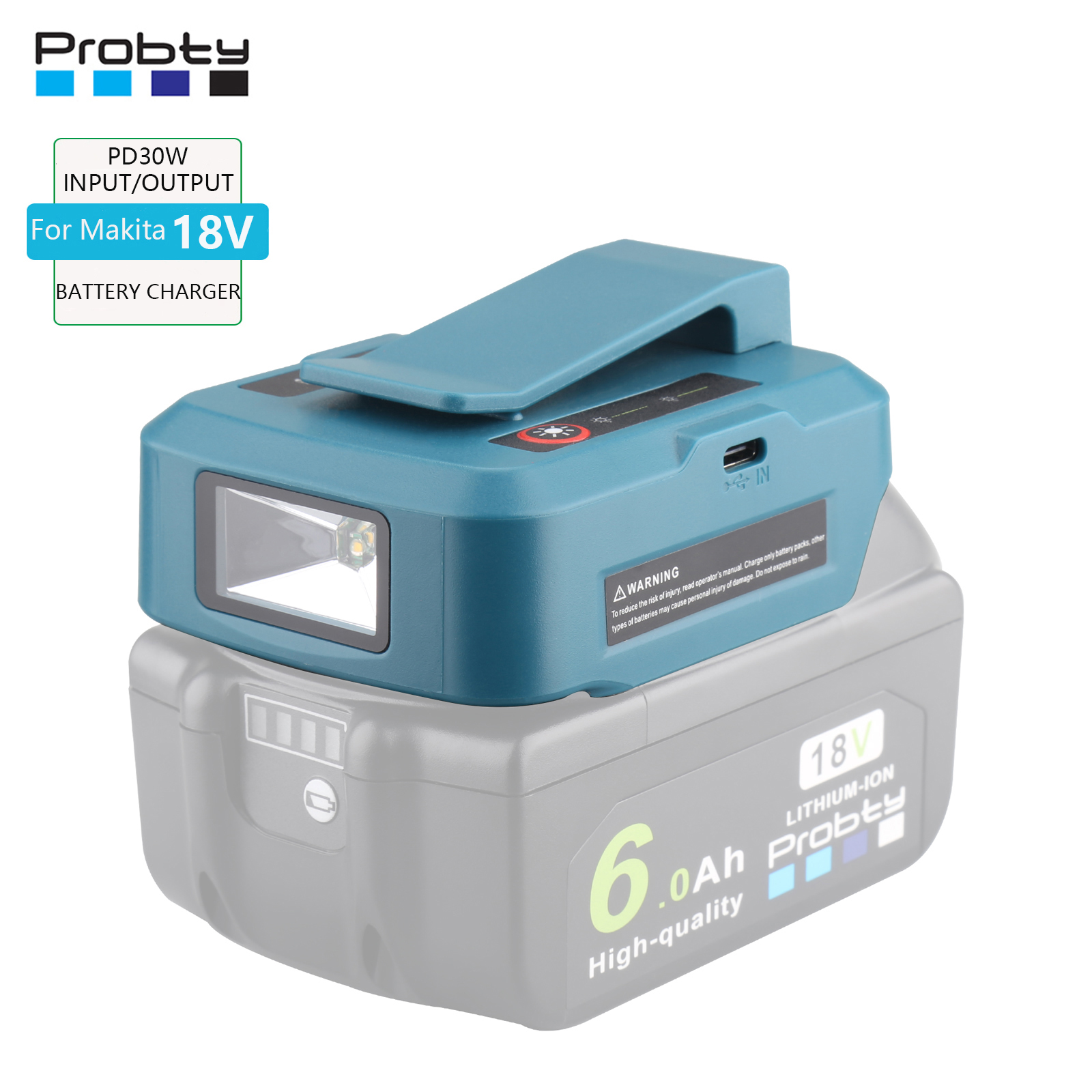 PD30W アダプタマキタ 18V バッテリー LED ライトランプ付き Type-C 入力/出力充電器パワーバンク拡張外部アクセサリー