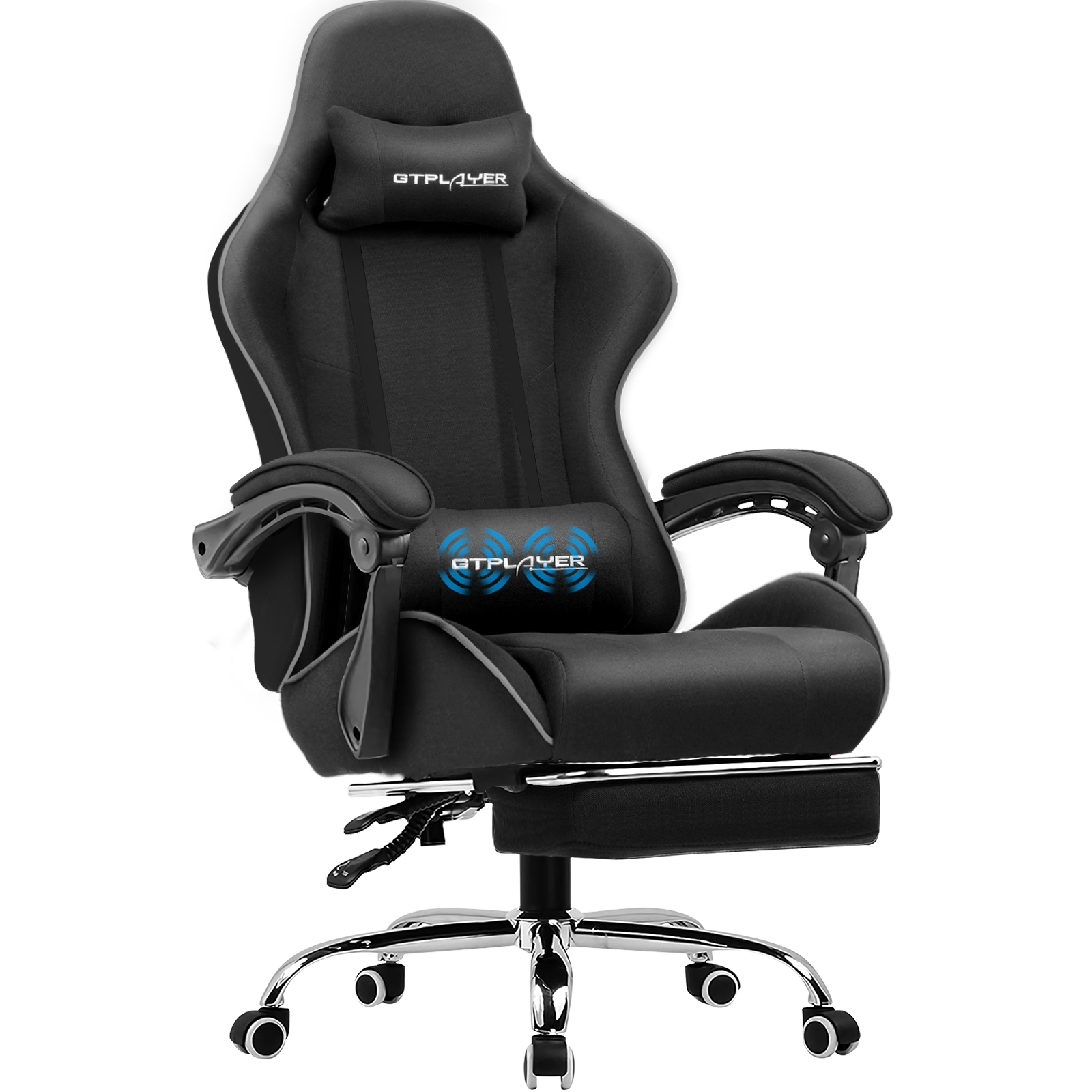 GTPLAYER ゲーミングチェア フットレスト、ランバーサポート、高さ調節可能、回転、オフィス/ゲーム用ヘッドレスト付き