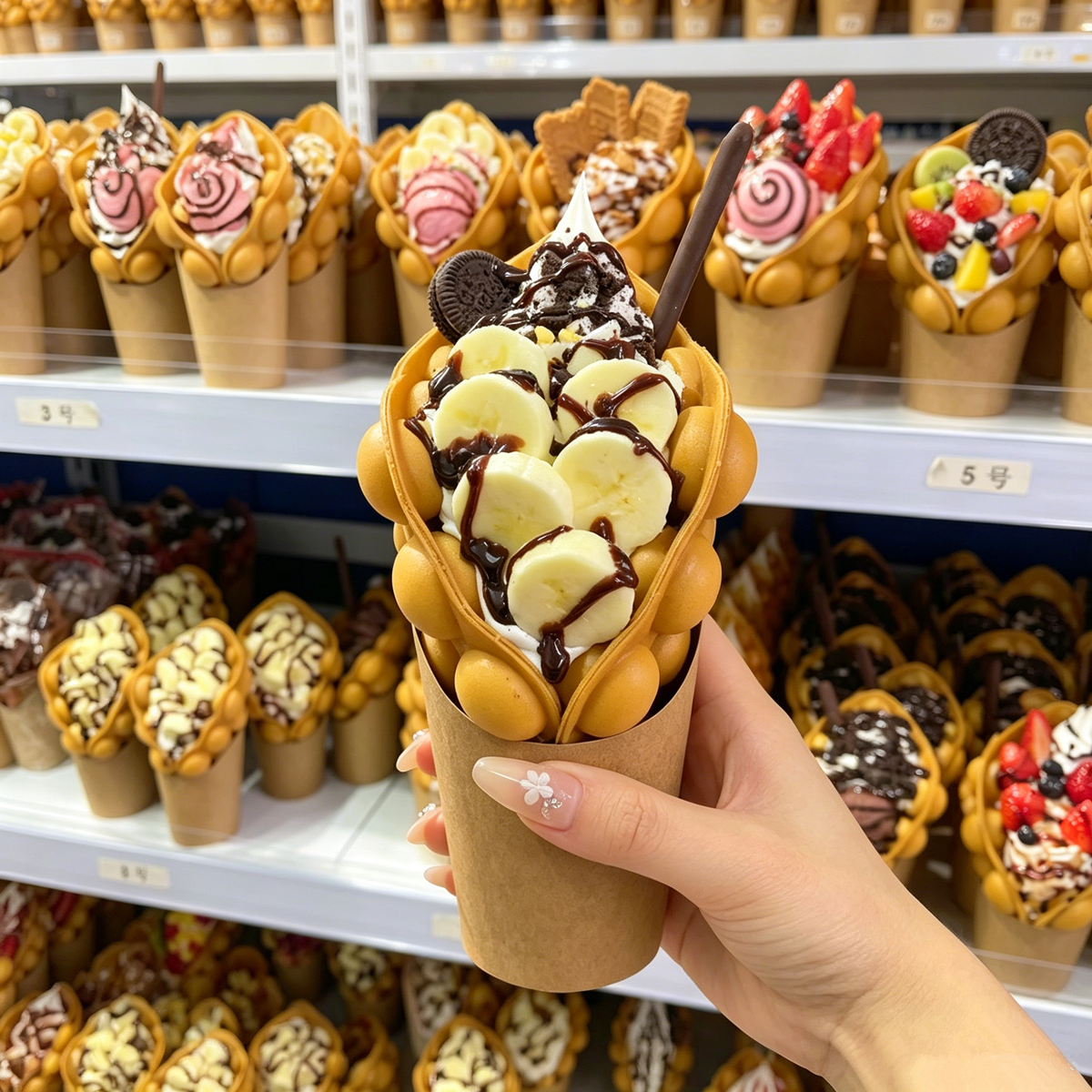 2Pcs PU Fake Egg Waffle Ice Cream Model Realistic Simulation Bubble Waffle Dessert Food Prop for Bakery Window Display Photograp