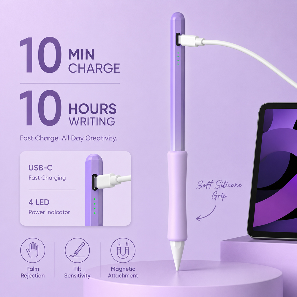 10 分高速充電スタイラスペン iPad 用 10H 筆記鉛筆シリコングリップパームリジェクションチルト磁気 LED 学生描画アート