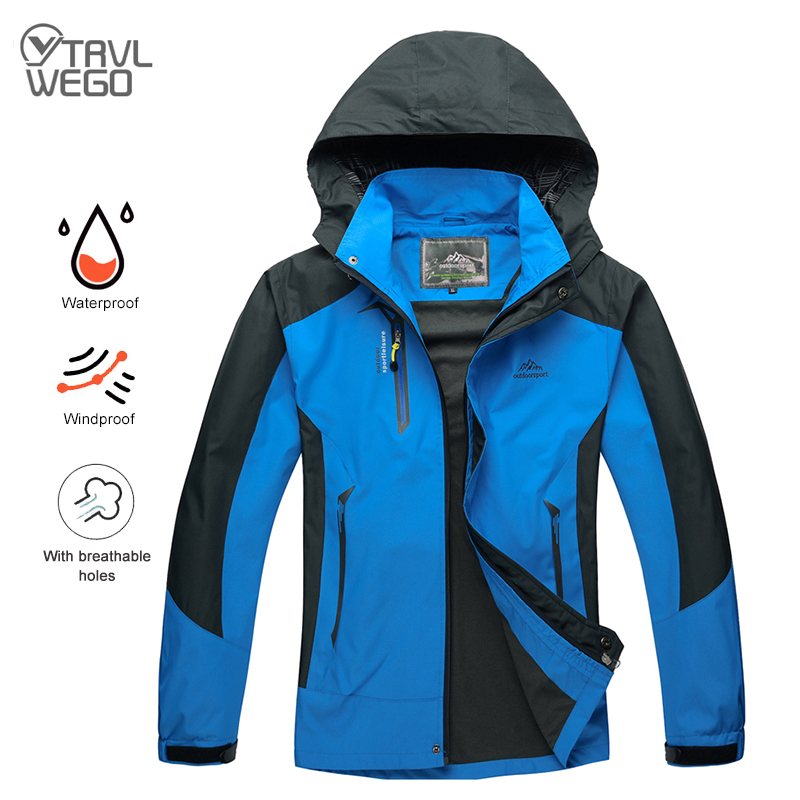 TRVLWEGO キャンプハイキングジャケット男性秋アウトドアスポーツコート登山トレッキングウインドブレーカー旅行防水ジャケット黒