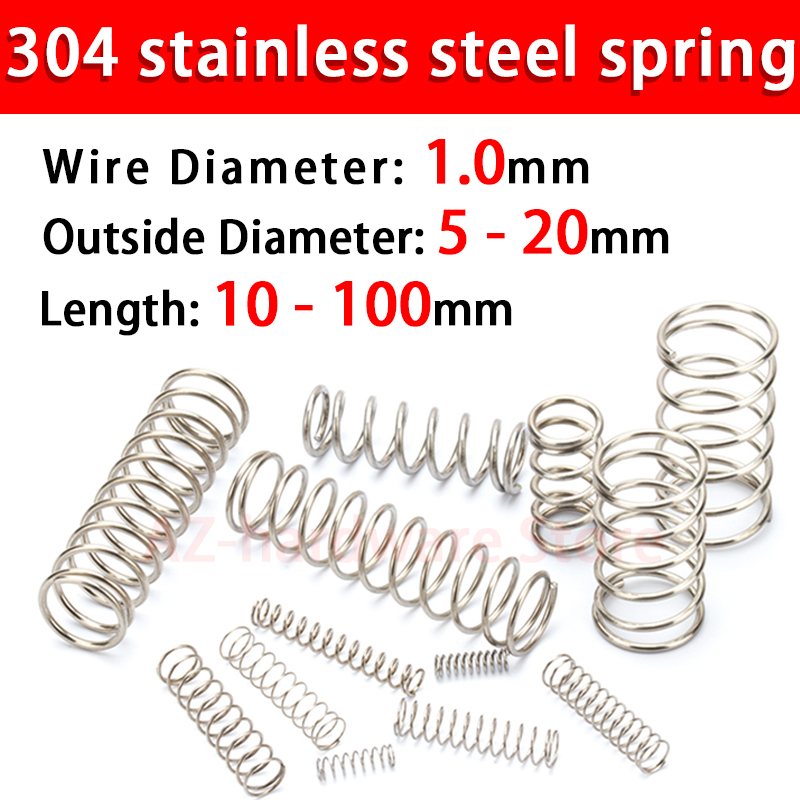 304ステンレス鋼 圧縮バネ リターンスプリング 鋼線径1.0mm 外径5~20mm 10個