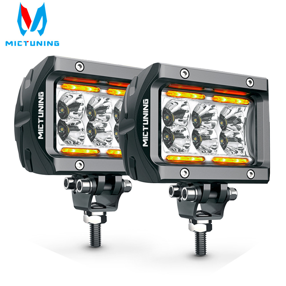MICTUNING 車用 LED ワークライトバー Unlimited-GO K1 4 "18W LED フラッドワークランプ アンバーアンビエントライト付き ジープ ATV SUV トラック ボート用