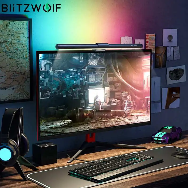 BlitzWolf RGB LED デスクランプ 調光可能なオフィスコンピュータ 目に優しいテーブルランプ 研究読書画面モニター用 吊り下げライトバー