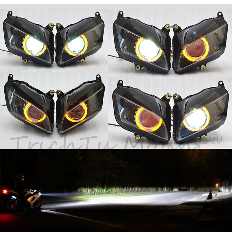 オートバイ HID ハイ/ロービームヘッドライトアセンブリホンダ CBR 600RR 2007-2012 修正された LED ヘッドランプ天使悪魔目アクセサリー