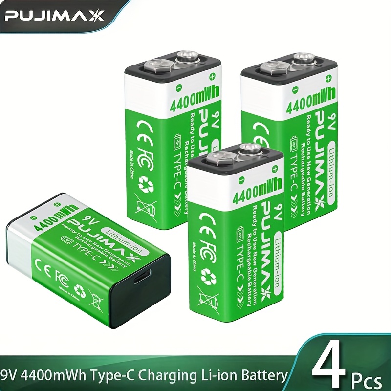 PUJIMAX 4400mWh Type-C 9V リチウムバッテリー、ギター、マイク、マルチメーター、その他のデバイスに最適