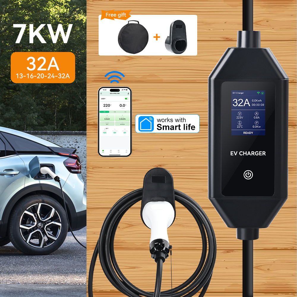 7KW タイプ 2 IEC62196-2 ポータブル EV 充電器 32A 1 相タイプ 1 J1772 EVSE 高速充電ケーブル GBT 20234 CEE プラグワイヤレス APP 制御