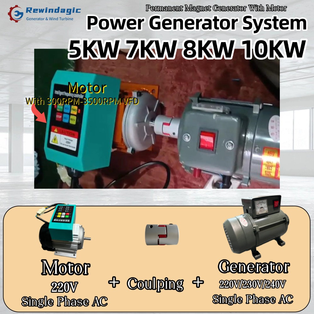 高速配信 5KW 8KW 10KW 220V 240V 単相オルタネータ高 RPM 永久磁石発電機 VFD モーター家庭用負荷