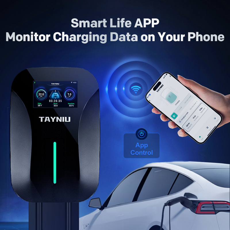 TAYNIU 7KW EV 充電器、APP 制御付きタイプ 2 32A 80V-260V ワイド電圧電気自動車充電ステーション∟ 5M ケーブルウォールボックス∵