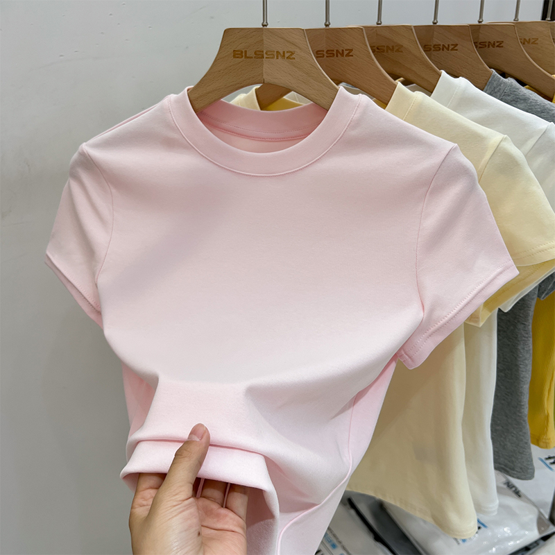 AOSSVIAO 2026 夏ソリッドカラーの女性の半袖 Tシャツアメリカンヴィンテージ Y2K スリムベーシック O ネック Tシャツトレンディなスリムフィットトップス