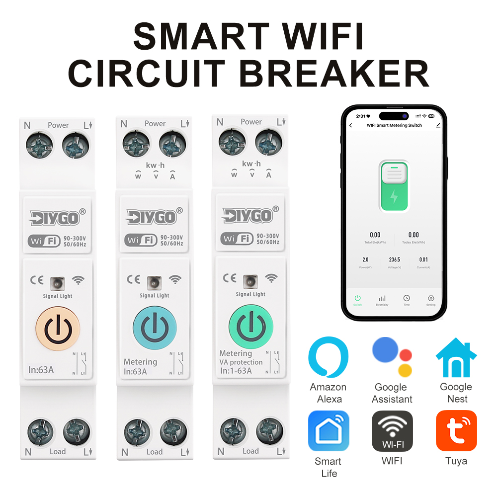Tuya WIFI スマートサーキットブレーカー 1P N 過電圧/電流/電源プロテクター低電圧保護音声リモートコントロールスイッチ