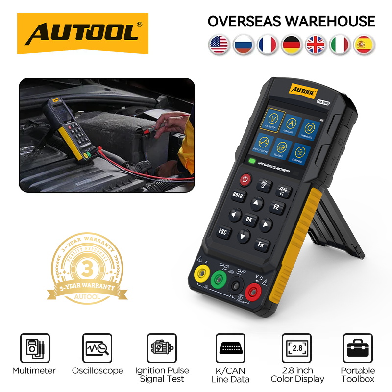 AUTOOL DM303 自動車診断マルチメータ回路テスター AC/DC 電圧オシロスコープダイオード抵抗テスト K/CAN 抵抗計