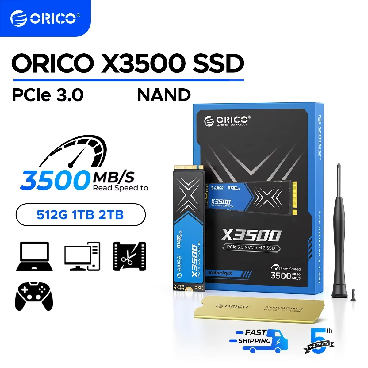ORICO 2TB M.2 NVMe SSD, PCIe Gen3x4 2280 SSD Up to 3500MB/s, Internal Solid State Drive for Desktop Laptop