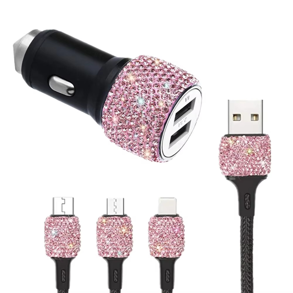 新しいブリンブリン USB 車の充電器 5 V 2.1A デュアルポート高速アダプタピンク車の装飾カースタイリングダイヤモンドカーアクセサリーインテリア女性のための