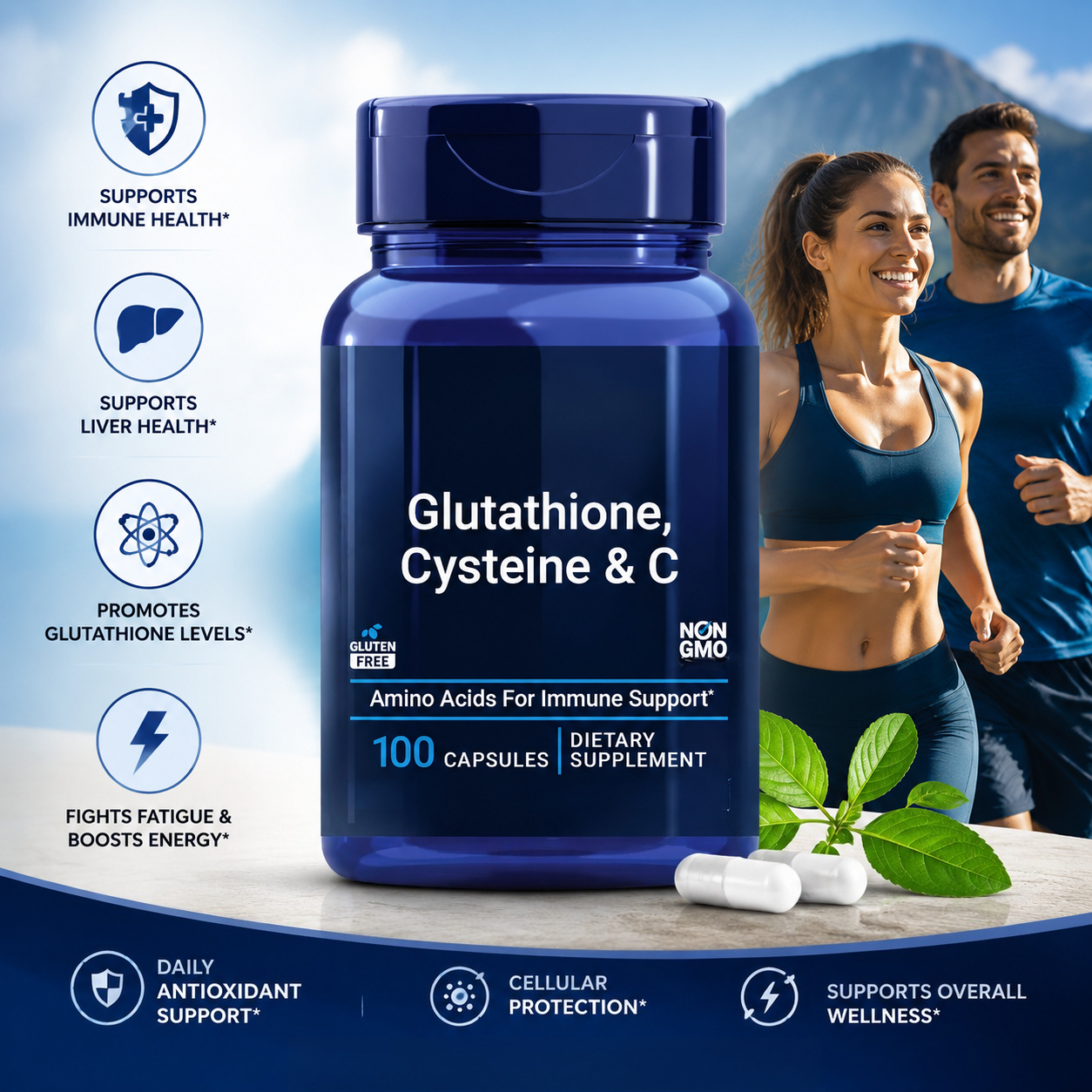 ビタミンC 500mg グルタチオン システイン カプセル、毎日の抗酸化サポート肝臓の健康、免疫力、男性、女性向け